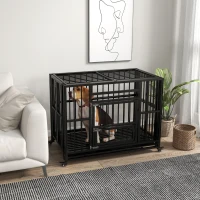 PawHut Cage pour chien pliable transport sur roulettes 2 portes verrouillables plateau amovible interieur exterieur acier noir(m-10)