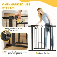 PawHut Bramka dla zwierząt, 96 cm, regulowana szerokość 76-104 cm, z drzwiczkami dla kota, dla schodów i drzwi, czarna(m-6)