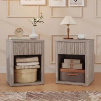 HOMCOM Modern Bedside Table Set of 2, Bedside Cabinet with Drawer and Open Shelf, Side End Table, Nightstand for Bedroom, Oak(m-2)