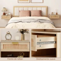 HOMCOM Conjunto de 2 Mesas de Cabeceira Flutuantes com Gaveta de Vime Poupa Espaço Design Moderno 40x30x15 cm Carvalho(m-7)