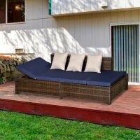 Outsunny Canapé lit de jardin 3 places inclinable latéralement matelas et coussins inclus résine tressée imitation rotin chocolat(m-10)