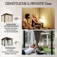 Outsunny Gartenpavillon ca. 3 x 3 m Aluminium Pavillon mit Stahldach Hardtop Moskitonetz 4 Seitenteile, UPF50+(m-6)