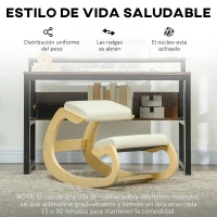 HOMCOM Silla Ergonómica de Rodillas Silla de Rodillas de Madera Taburete Ergonómico Cojín Acolchado 55x85x55 cm Crema(m-6)