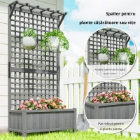 Outsunny Jardinieră înălțată cu spalier și acoperiș, cutie de plantare, pat de flori, rezistent la intemperii, lemn, 90 x 45 x 183 cm, gri închis(m-5)