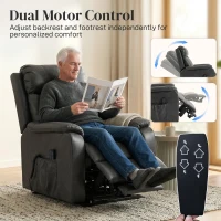 HOMCOM Fotel dla seniorów z funkcją podnoszenia i relaksu, elektryczny fotel z ekoskóry, podwójny silnik, sprężyny kieszeniowe, czarny(m-7)