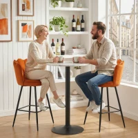 HOMCOM Set of Two Velvet-Feel Lotus Bar Stools - Orange(m-8)