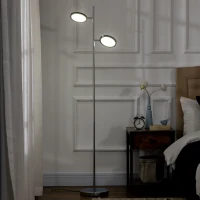 HOMCOM Lampadaire LED sur pied salon style moderne 2 abat-jours orientables en métal chromé 800 lumens hauteur 165 cm(m-10)
