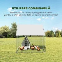 PawHut Coteț pentru Găini de Exterior, 2x2x2m 4 m² Țarc pentru Găini din Oțel Galvanizat cu Acoperiș Impermeabil Anti-UV și Încuietoare, Adăpost pentru 4-6 Găini, Animale Mici, Iepuri și Rațe(m-5)
