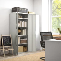 HOMCOM Five Shelf Lockable Steel Office Cabinet - White(m-2)