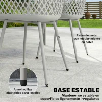 Outsunny Juego de 4 Sillas de Jardín Exterior de PP con Respaldo Diamante Asiento Anti-UV Reposabrazos y Patas Metálicas Gris(m-7)