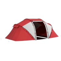 Outsunny Tenda de Campismo Familiar para 4 Pessoas Tenda Dobrável Impermeável para Praia Parque 430x240x170 cm Cinzento e Vermelho(m-7)