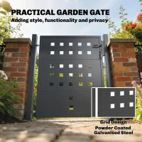 Outsunny Furtka ogrodowa z ocynkowanej stali, metalowa furtka z uchwytem, zamkiem i 3 kluczami, zamykana bramka 105x130 cm, ciemnoszara(m-4)