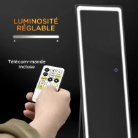 HOMCOM Miroir sur pied ou mural intensité et couleur réglable avec télécommande 40 x 37 x 157,5H cm argenté(m-6)