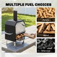 Outsunny Buiten Pizzaoven Houtgestookte Oven Roestvrij Staal 2 Lagen Met 1 cm Dikke Pizzasteen Inklapbare Poten(m-5)