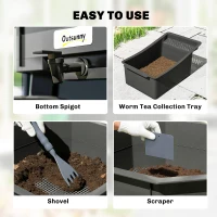 Outsunny Kompostownik 28 litrów, 39 x 39 x 51,5 cm szybki kompostownik z tackami, termokompostownik ciemnoszary(m-8)