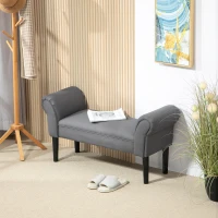 HOMCOM Banco Pie de Cama Tapizado en Lino Sintético con Patas de Madera Reposabrazos y Asiento Acolchado Gris Oscuro(m-2)