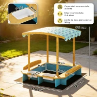 AIYAPLAY Arenero para Niños de Madera con Techo 3 Bancos 2 Cajas de PP Forro para Niños de 3-6 Años 128x118x121 cm Azul(m-3)