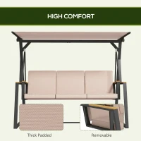 Outsunny Hollywoodschaukel huśtawka ogrodowa 3-osobowa, z daszkiem, odporna na warunki atmosferyczne, Beige + Schwarz(m-6)