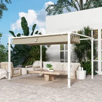 Outsunny Pergola jardim exterior em alumínio 3 x 4 m com teto retrátil, proteção solar UPF30+, para terraço, pátio, branco(m-5)