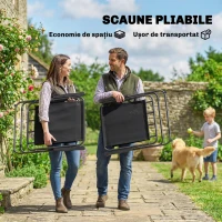 Outsunny Set Grădină 8 piese cu Umbrelă, 6 Scaune Pliabile și Masă din Sticlă Temperată, Negru(m-4)