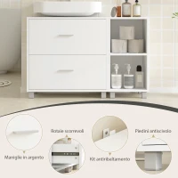 HOMCOM Mobile Sottolavabo Bagno con 2 Cassetti e Ripiani Aperti, in Legno, 90x30x60 cm, Bianco(m-6)