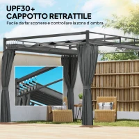 Outsunny Pergola Gazebo 3x3 m con Tetto Scorrevole UV30+ e 4 Pareti Laterali, Grigio Scuro(m-4)