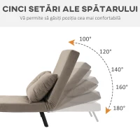 HOMCOM Fotoliu Pat 3 în 1 cu Spătar Reglabil pe 5 Niveluri și Pernă, 63x73x81 cm, Gri(m-5)