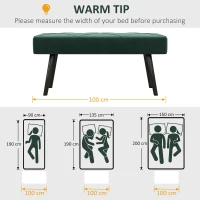 HOMCOM Ławka Tapicerowana w Wyglądzie Aksamitu, 100 x 36 x 45 cm, Zielony(m-7)