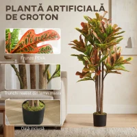 HOMCOM Plantă Artificială Croton cu 139 Frunze Modelabile și Ghiveci Alb din PP și Ciment, Plantă Falsă din PEVA și Lemn, 55x55x120 cm, Multicolor(m-4)