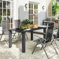 Outsunny Mesa de jardim para 4 a 6 pessoas, mesa de jantar exterior com furo para guarda-sol tampo em ripas 150 x 90 x 73 cm preto(m-6)