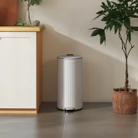 HOMCOM Coș de gunoi bucătărie 30L, coș cu pedală cu găleată interioară detașabilă, capac cu închidere silențioasă, 36x30x60,5cm, gri(m-5)