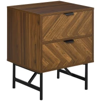 HOMCOM Bedside Table with Two Drawers, Side Cabinet Storage Unit with Metal Handles, Organisation Furniture for Living Room, Bedroom, Walnut Brown(m-11)
