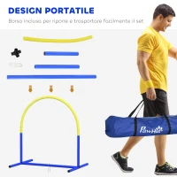 PawHut Set Agility Dog con 4 Archi Componibili e Borsa da Trasporto, 88x64x95 cm, Blu e Giallo(m-4)