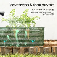 Outsunny Jardinière surélevée carré potager de jardin en acier modulable légumes, plantes, fleurs, dim. 195 x 62 x 30 cm vert(m-5)