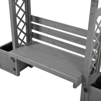 Banco-pérgola con maceteros y enrejado curvado, función triple: banco, macetero y soporte para trepadoras, 160x30,5x160 cm, Gris(m-10)