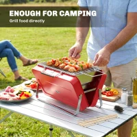 Outsunny Portable Mini Charcoal Barbecue Grill with Suitcase Shell, Outdoor Folding Tabletop BBQ Grill, Red(m-6)