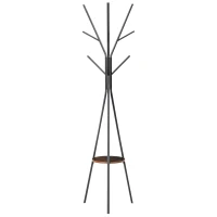 HOMCOM Cuier trepied design contemporan ramuri etajeră + 9 cuiere dim. 45L x 45l x 180H cm metal maro(m-7)