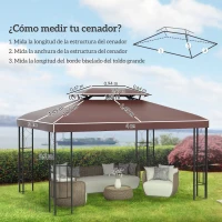 Outsunny Techo de Repuesto para Cenador 4x3 m Cubierta de Repuesto con Techo Doble 10 Orificios de Drenaje y Protección UV Toldo de Recambio para Pabellón Gazebo Marrón(m-3)