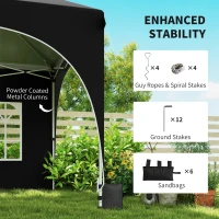 Outsunny 3 x 6m Pop Up Gazebo Shelter with Sides, 6 Sandbags, Peak Top Garden Party Tent Marquee with Carry Bag, Black(m-5)