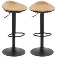 HOMCOM Set de 2 tabureți de bar, scaune de bar reglabile pe înălțime cu suport pentru picioare, pivotante 360°, bază din oțel, stejar(m-7)