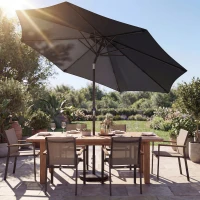 Outsunny 2.7 m Garden Parasol Umbrella with Cross Base and Sandbag, Retractable Ribs, Outdoor Table Market Umbrella, Black(m-2)