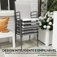 Outsunny Conjunto de 6 Cadeiras de Jardim Empilháveis com Apoio de Braços Assento e Encosto em Malha Respiráveis 51x69x87 cm Cinza(m-6)