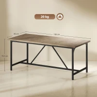 HOMCOM Masă dreptunghiulară de dining pentru 6-8 persoane masă de bucătărie stil industrial 180 x 80 x 75,5 cm efect lemn natural(m-3)