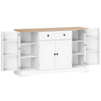 HOMCOM Aparador de Cocina con Cajón Estantes en las Puertas Estantes Ajustables Barra de Café 138x40x83,5 cm Blanco(m-1)