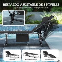 Outsunny Set de 2 Tumbonas Plegables con Reposacabezas Bolsillo Lateral y Respaldo Reclinable en 5 Posiciones Negro(m-4)