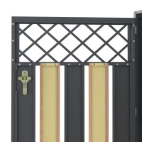 Mülltonnenbox mit hydraulisch gestütztem Klappdeckel, 4 separate Fächer, für Außenbereich, 264x80x118.5 cm, Grau+Naturfarbe(m-9)