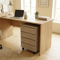 HOMCOM Cajonera de Oficina con 4 Cajones Cajonera de Escritorio con Ruedas para Estudio 46x40x65 cm Marrón(m-9)