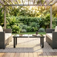 Outsunny Outdoor Garden Coffee Table, Rectangle Metal Side Table with Tempered Glass Tabletop, Adjustable Foot Pads(m-9)