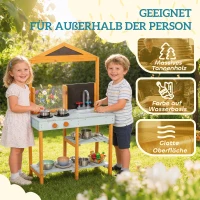 AIYAPLAY Matschküche Kinder Outdoor Spielküche Holz mit Herd Abnehmbarer Spüle Regalen für Kinder von 3-8 Jahren, Hellblau(m-8)