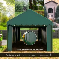 Outsunny Carport tente garage 3 x 6m Acoperiș mașină robust cu 2 uși înfășurate, țesătură 200g PE, verde(m-8)